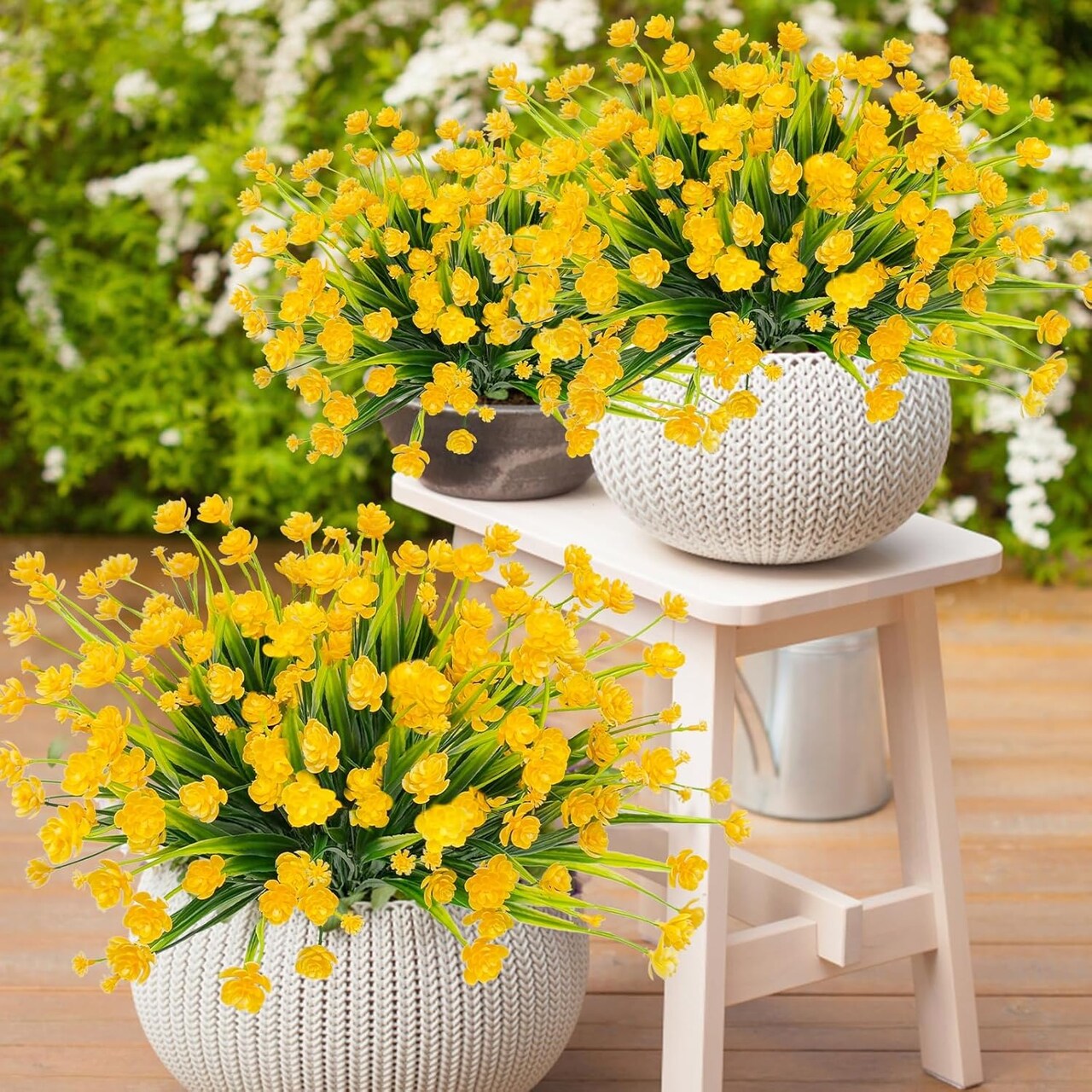 12 Bundles Artificial Flowers for Outdoors Summer Decor, Realistic UV Resistant Fake Plants Faux Plastic Flowers for Outside Planter Home Gardens Patio Porch Yards Cemetery Decor(Yellow)